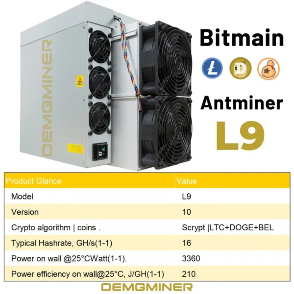 Bitmain Antminer L9 17 GH/s – 3570 W Scrypt ASIC Miner for LTC, DOGE & BEL | 220–277 V High-Quality Performance - Image 6