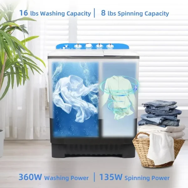 Portable Washing Machine Twin Tub Washer Dryer Combo 24lbs Capacity Easy to Use Lightweight Quick Drain Ideal Camping Dorms - Image 5