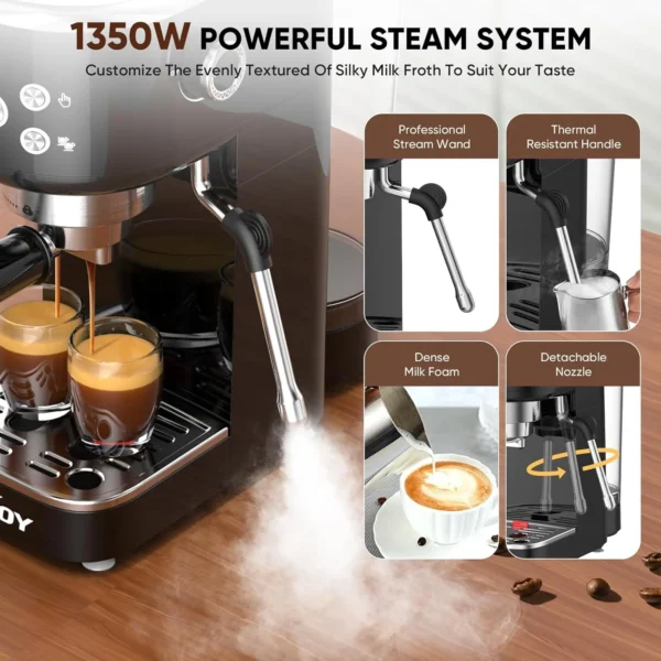 Sejoy Espresso Machine 20 Bar Espresso Coffee Maker Cappuccino Machine w/ Steam Wand - Image 5