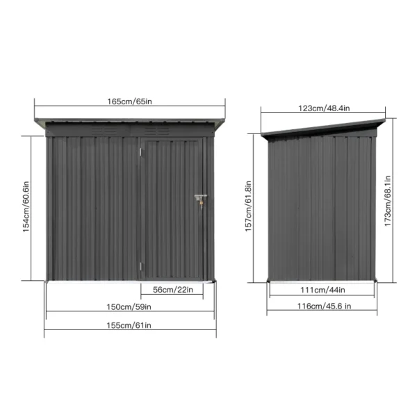 5ft×4ft Outdoor Storage Sheds Grey Compact Outdoor Storage Shed Durable Small Garden Tool Storage Single Lockable Door - Image 6