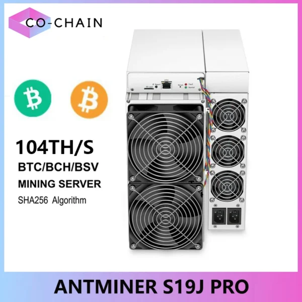 Antminer S19j Pro – 104 TH/s SHA-256 Bitcoin ASIC Miner | 3068W BTC Mining Machine | More Efficient Than S19K Pro & S19