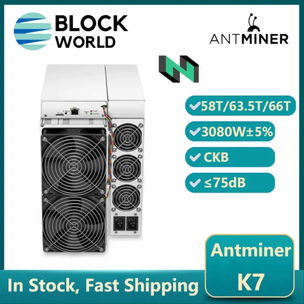 Bitmain Antminer K7 – CKB ASIC Miner (58T / 63.5T / 66T) with PSU | Eaglesong Algorithm Mining Hardware