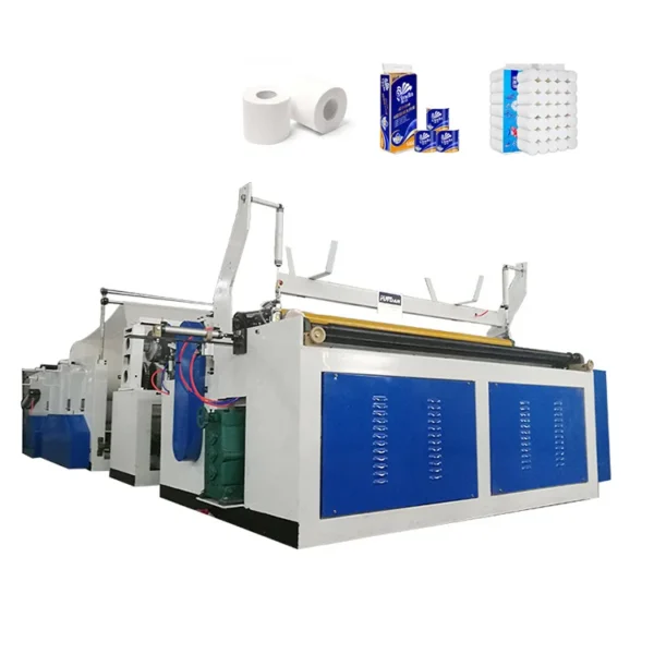 Tissue Paper Rewinding and Cutting Machine Toilet Paper Roll Production Line with Full Automatic Packing System