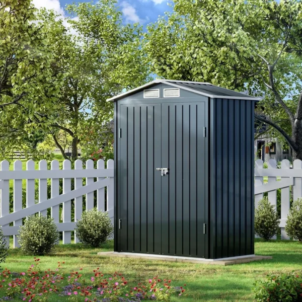 5x3X6.3FT Outdoor Steel Storage Shed with Lockable Doors and Frame Flooring, Compact Small Bike Shed - Image 6