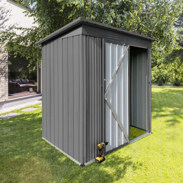 5ft×4ft Outdoor Storage Sheds Grey Compact Outdoor Storage Shed Durable Small Garden Tool Storage Single Lockable Door - Image 5