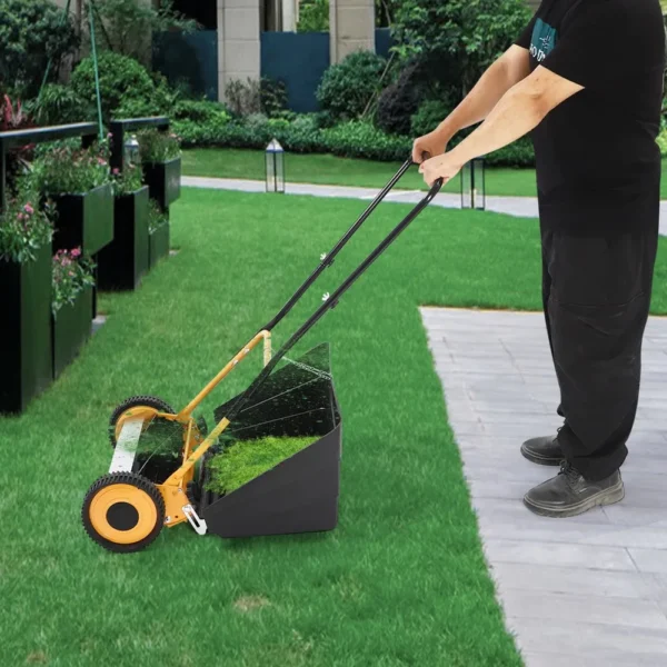 14-Inch Manual Reel Mower 5-Blade Push Cordless Lawn Mower with Rear Collection Box Walk-Behind Lawn for Yards Park Greening - Image 3