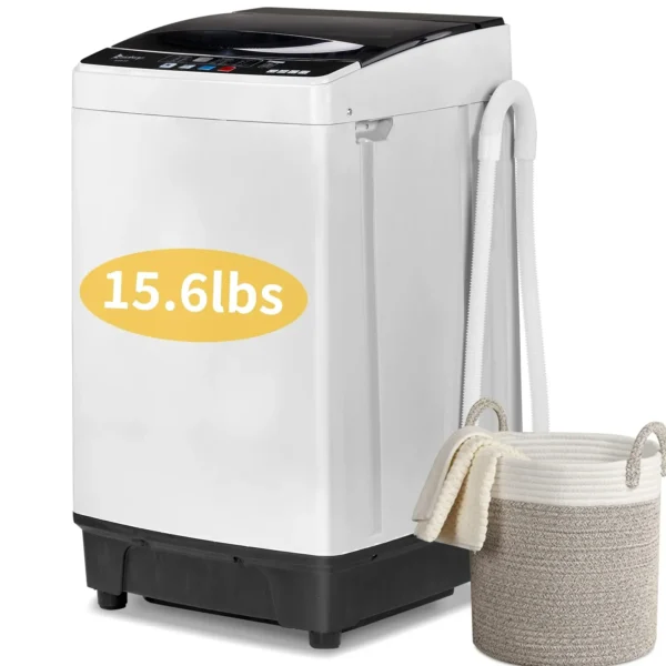 15.6LBS Portable Washing Machine, Full-Automatic Electric Laundry Machine with Stainless Steel Drum,Compact Washer, Washer