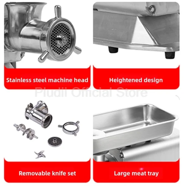 2200W Commercial Electric Meat Grinder Stainless Steel Heavy Duty 3-in-1Sausage Stuffer Vegetable Chopper for Restaurant Kitchen - Image 5