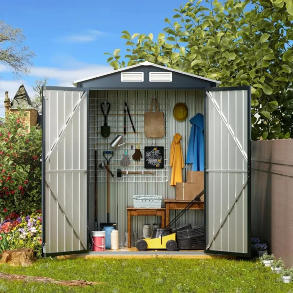 5x3X6.3FT Outdoor Steel Storage Shed with Lockable Doors and Frame Flooring, Compact Small Bike Shed - Image 5