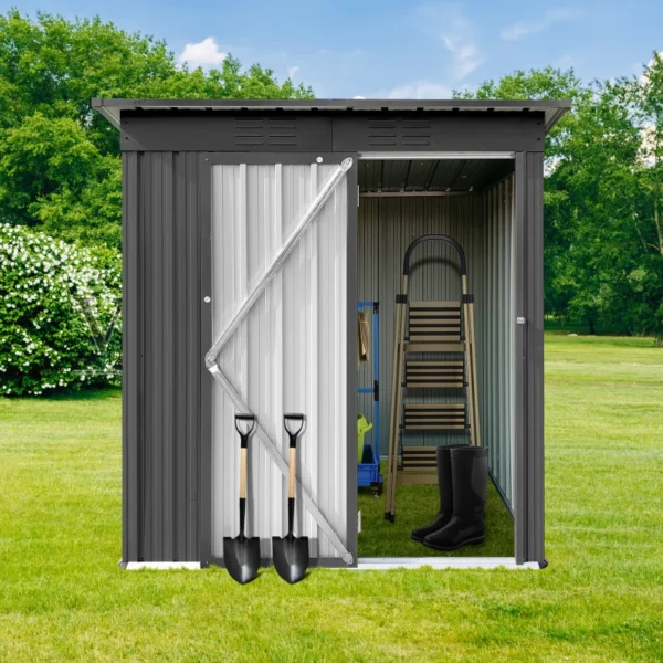 5ft×4ft Outdoor Storage Sheds Grey Compact Outdoor Storage Shed Durable Small Garden Tool Storage Single Lockable Door