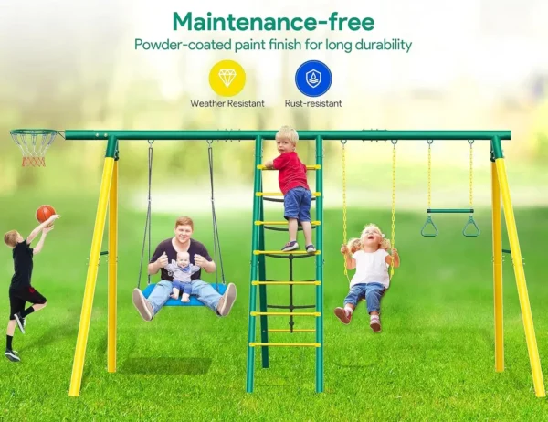 Swing Sets for Backyard, 6 in 1 Swing Sets,Heavy-Duty Metal Swing Sets for Backyard with 2 Swings, Climbing Ladder - Image 6