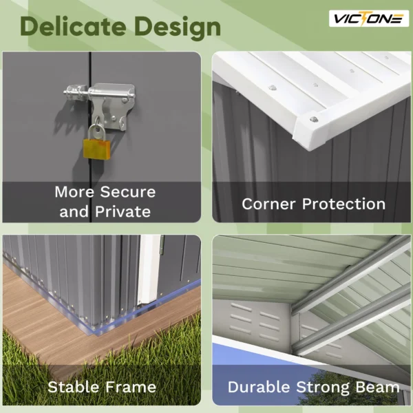Victone 6' x 4' Metal Outdoor Storage Shed, Steel Utility Tool Shed Storage House with Door & Lock for Backyard Garden, Grey - Image 3