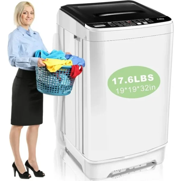 Nictemaw Portable Washing Machine, 17.6Lbs Capacity Portable Washer with Drain Pump, 10 Wash Programs LED Display 8 Water Levels