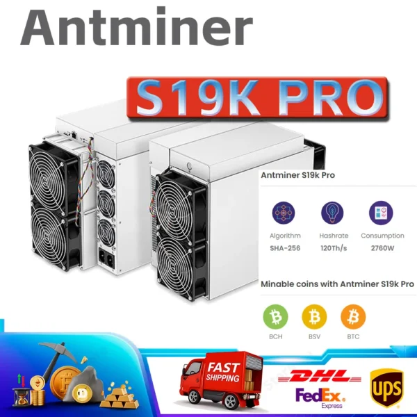 Bitmain Antminer S19K Pro – Up to 120 TH/s Bitcoin & BCH ASIC Miner | 2760W High-Efficiency Mining Machine