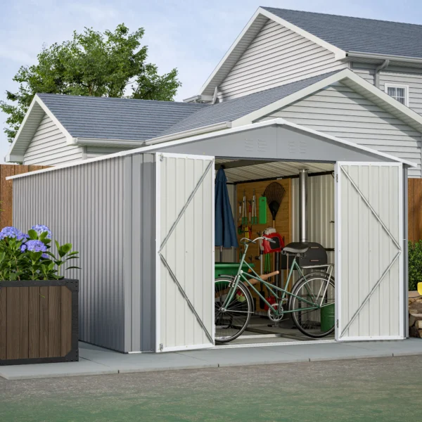 LZBEITEM 10 X 12 FT Large Metal Utility Tool Sheds with Floor Frame, Steel Garden Shed for Backyard Garden Patio Lawn