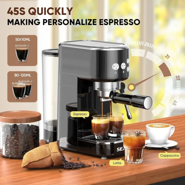 Sejoy Espresso Machine 20 Bar Espresso Coffee Maker Cappuccino Machine w/ Steam Wand - Image 4