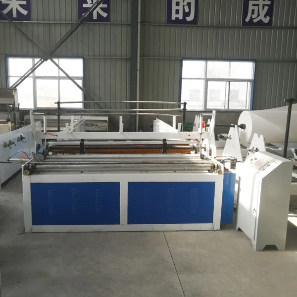 Tissue Paper Rewinding and Cutting Machine Toilet Paper Roll Production Line with Full Automatic Packing System - Image 3