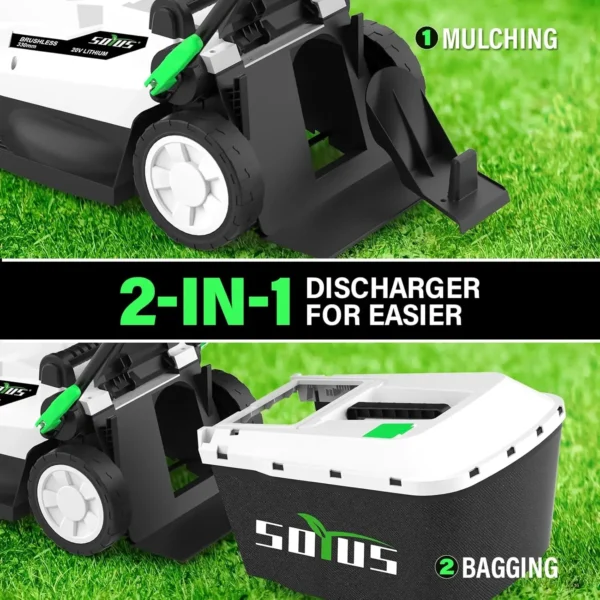 Lawn Mower, 13-Inch 20V Electric Lawn Mowers Cordless with Brushless Motor, 5-Position Height Adjustment, Includes 30L - Image 3