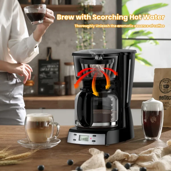 VAVSEA 12 Cup Programmable Coffee Maker, 900W Drip Coffeemaker with Glass Carafe, Auto Shut off, for Home Black - Image 6