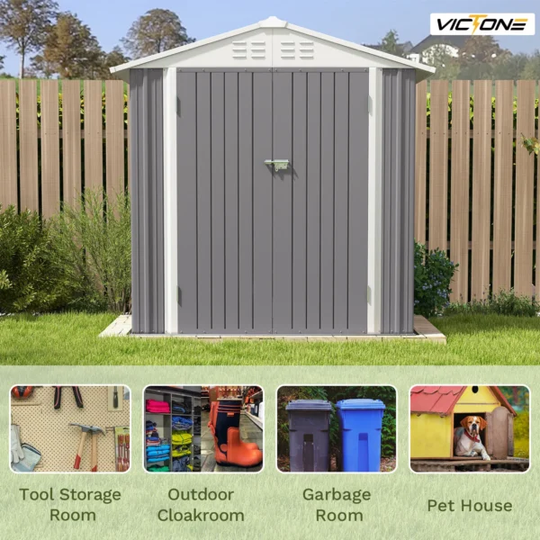 Victone 6' x 4' Metal Outdoor Storage Shed, Steel Utility Tool Shed Storage House with Door & Lock for Backyard Garden, Grey - Image 5