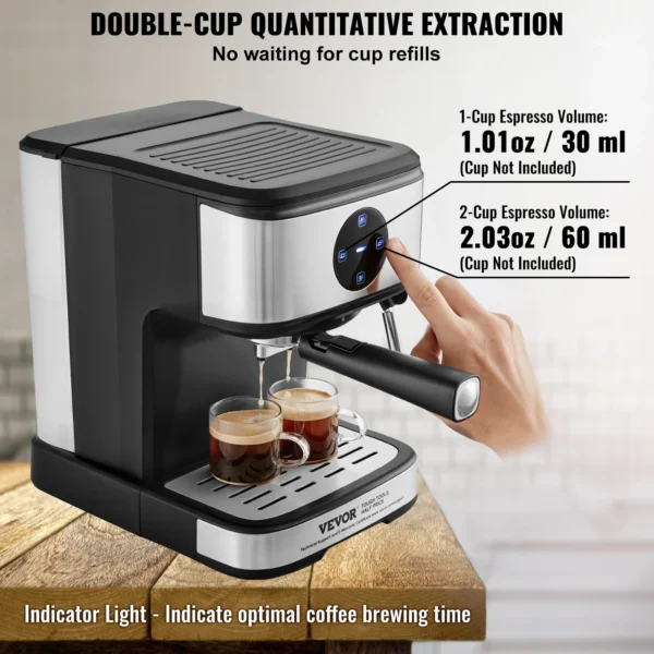 VEVOR Espresso Machine 15 Bar Coffee and Espresso Maker with Milk Frother Steam Wand Professional Semi-Automatic Latte Machine - Image 5