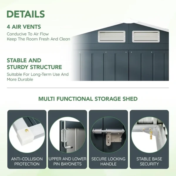 5x3X6.3FT Outdoor Steel Storage Shed with Lockable Doors and Frame Flooring, Compact Small Bike Shed - Image 3