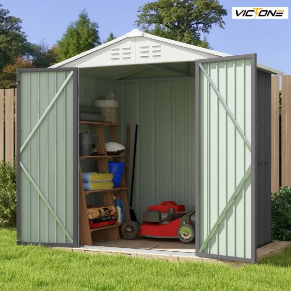 Victone 6' x 4' Metal Outdoor Storage Shed, Steel Utility Tool Shed Storage House with Door & Lock for Backyard Garden, Grey