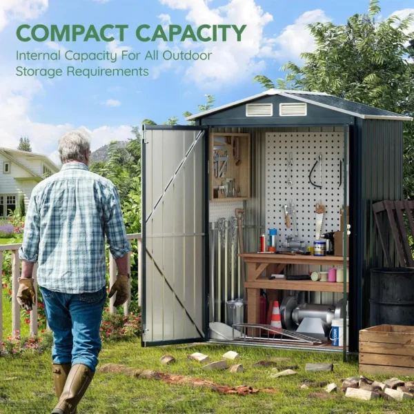 5x3X6.3FT Outdoor Steel Storage Shed with Lockable Doors and Frame Flooring, Compact Small Bike Shed - Image 2