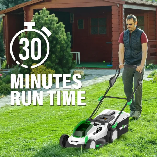 Lawn Mower, 13-Inch 20V Electric Lawn Mowers Cordless with Brushless Motor, 5-Position Height Adjustment, Includes 30L - Image 2