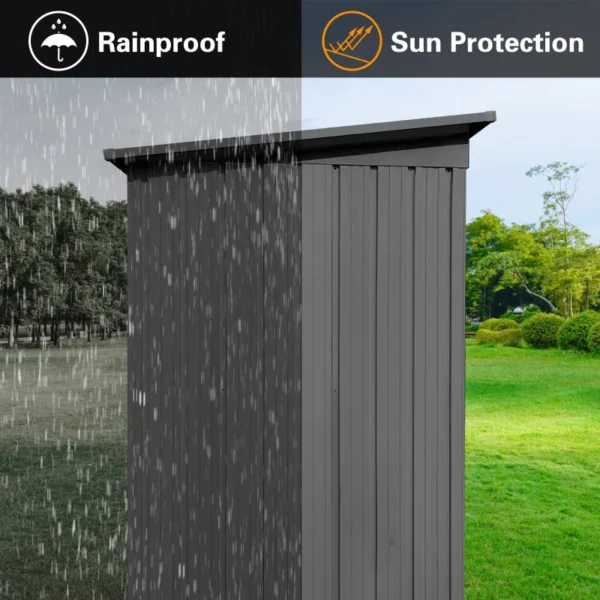 5ft×4ft Outdoor Storage Sheds Grey Compact Outdoor Storage Shed Durable Small Garden Tool Storage Single Lockable Door - Image 2