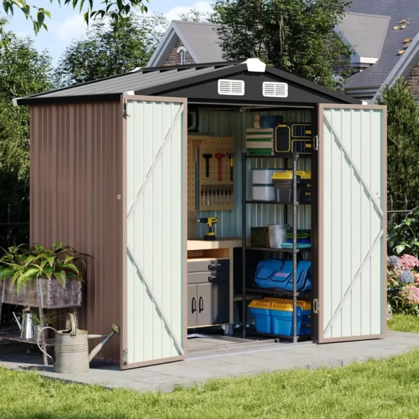 6x3.9 FT Shed with Base Metal Outdoor Storage Shed Garden Shed with Lockable Doors Tool Shed Bike Shed for Backyard, Patio, Poo