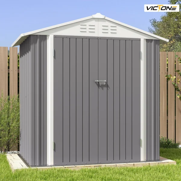 Victone 6' x 4' Metal Outdoor Storage Shed, Steel Utility Tool Shed Storage House with Door & Lock for Backyard Garden, Grey - Image 2