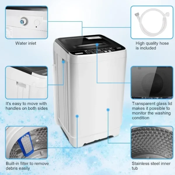 Nictemaw Portable Washing Machine, 17.6Lbs Capacity Portable Washer with Drain Pump, 10 Wash Programs LED Display 8 Water Levels - Image 5
