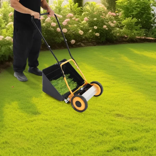 14-Inch Manual Reel Mower 5-Blade Push Cordless Lawn Mower with Rear Collection Box Walk-Behind Lawn for Yards Park Greening - Image 4