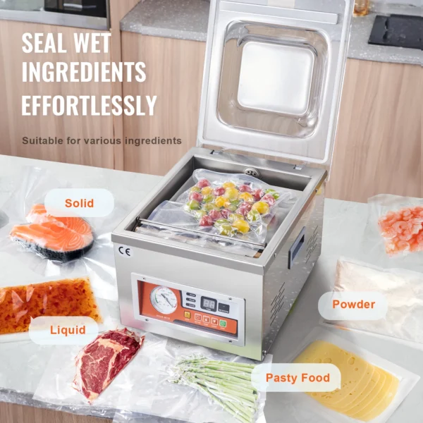 SucceBuy DZ-260A Chamber Vacuum Sealer with 15.7" Sealing Length Vacuum Packing Machine for Home Wet Foods Meats Marinades - Image 6