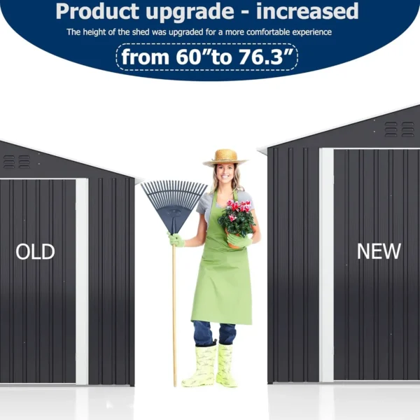Outdoor Steel Storage Shed with Updated Frame Structure and Lockable Doors, Metal Shed Upgrade Height Ideal for Garden, - Image 6