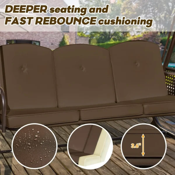 3 in 1 Outdoor Porch Swing with Adjustable Canopy, 3 Seat Outdoor Swing for Adults, Patio Swing Chair with Thickened Cushions - Image 6