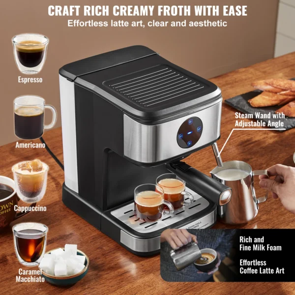 VEVOR Espresso Machine 15 Bar Coffee and Espresso Maker with Milk Frother Steam Wand Professional Semi-Automatic Latte Machine - Image 4